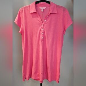 Lilly Pulitzer Polo Golf Shirt Solid Pink Thin Lightweight Top Med